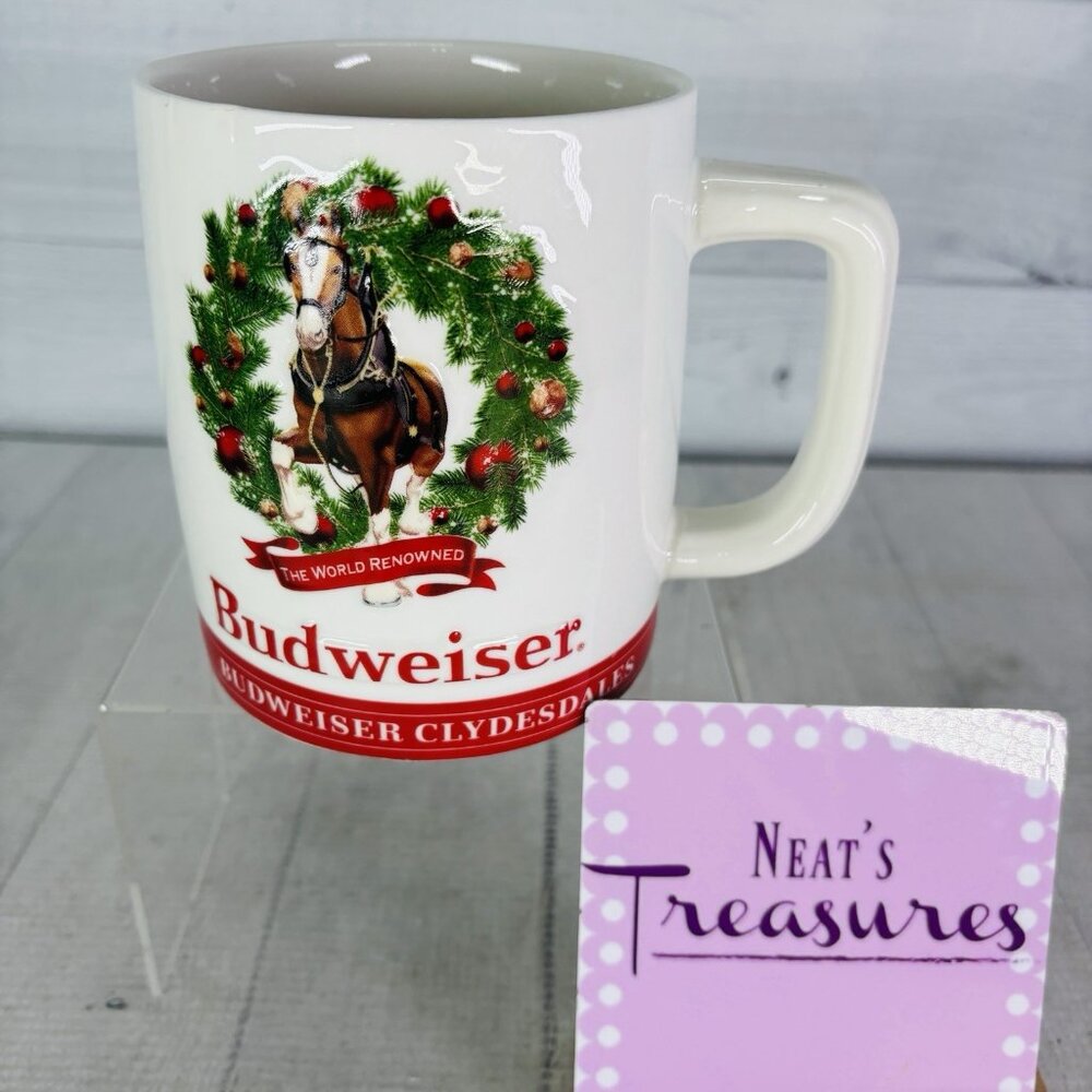 2020 Budweiser Clydesdale THE WORLD REOWNED 3D Holiday 32 oz White Ceramic Mug